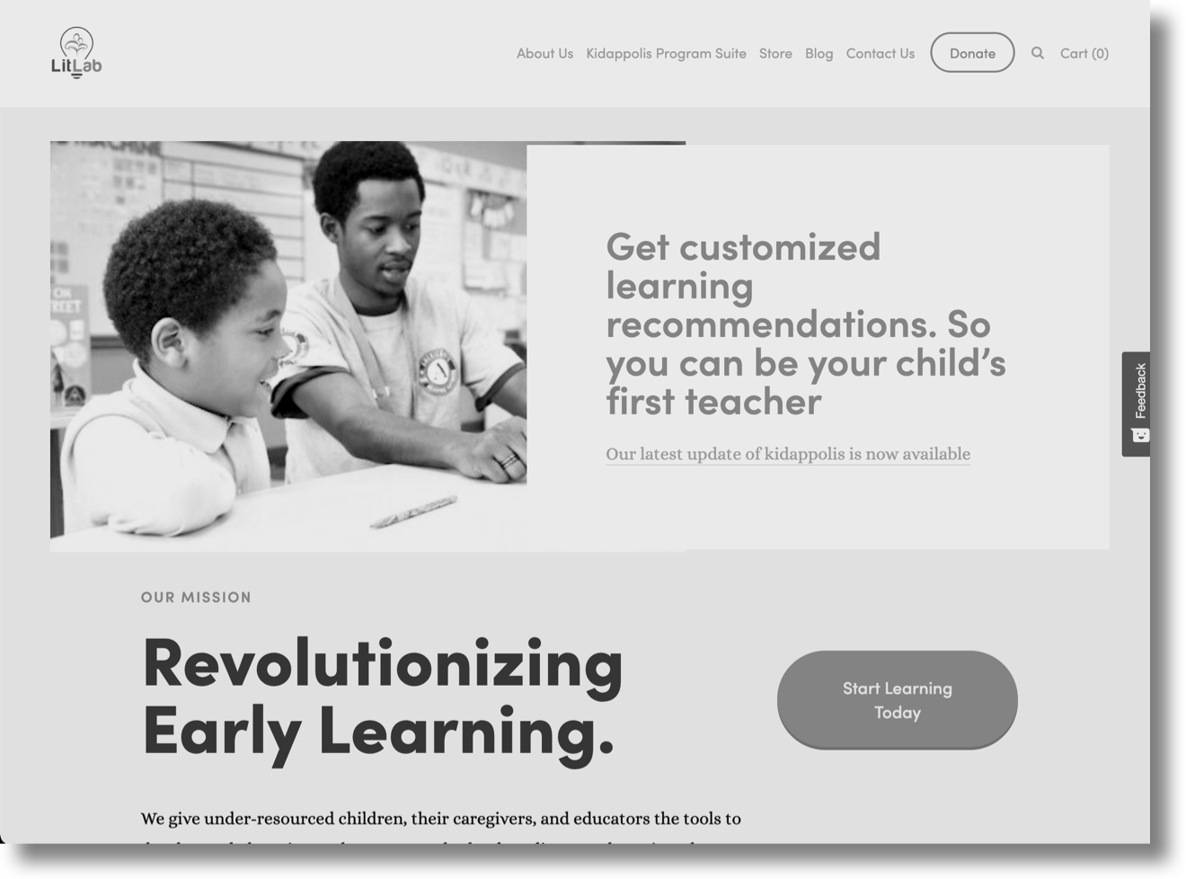 A portfolio image of our web development client LitLab, a company focused on revolutionizing early learning, whom for we helped increase their websites page speed, visits and visibility.